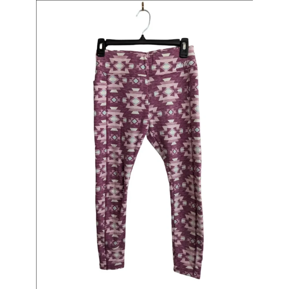 Girls Justice Fleece Leggings Size 10 Plus Maroon Light Blue Geometric Print